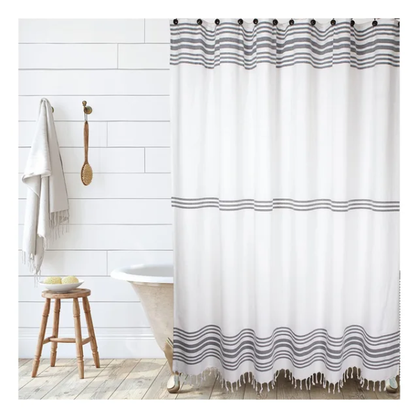 CF BCTA07 Wholesale Waterproof Printing Shower Curtain with Tassels Premium Quality Boho Shower Curtain - Image 4