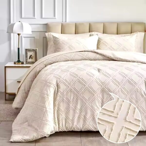 All Seasons Soft Embroidered Tufted Bedding Set Luxury Solid Color Quilt Set Jacquard Tufted Duvet Cover Bedding set