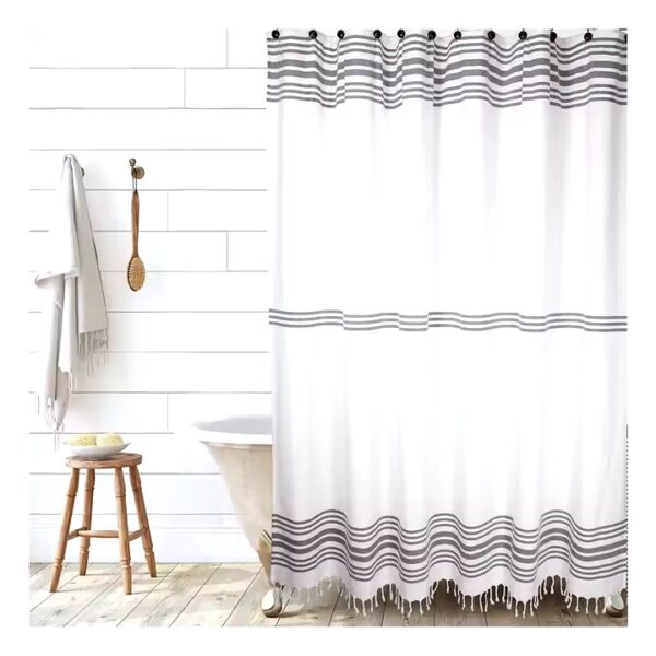 CF BCTA07 Wholesale Waterproof Printing Shower Curtain with Tassels Premium Quality Boho Shower Curtain